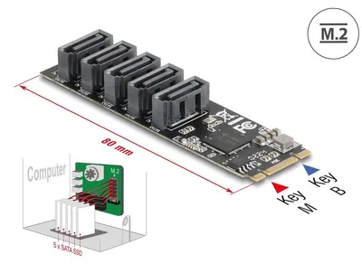 Image de Delock M.2 2280 Key B+M Kontroller zu 5 x SATA (64241)