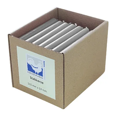 Produktbild von Stabkerzen aus Paraffin, 110/13 mm, Grau, KERZENFARM HAHN, Brenndauer ca. 2h, 49 Stück pro Verpackung
