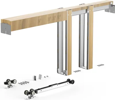 Image de VEVOR Cadre de porte coulissante pour portes de 610-762 mm de large & 2032 mm de haut, kit de système de porte coulissante en acier galvanisé & bois avec mécanisme de fermeture douce à deux sens & glissement en douceur, pour le salon