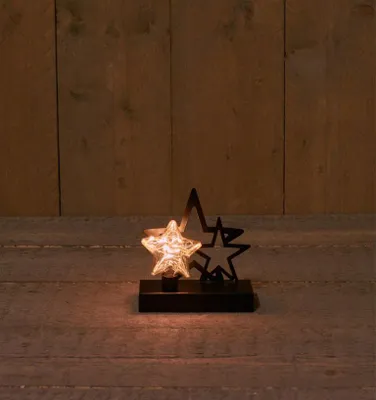 Productafbeelding van Ster Glas Op Metalen Voet Met 2 Metalen Ster - 15X6X15,5Cm - 2Aa - 6H/18H Timer/On/Off kerstverlichting Anna's Collection