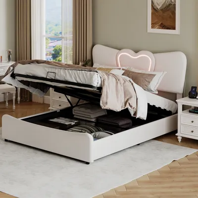 Produktbild von ProximaX Polsterbett 140x200cm mit Ladefunktion (USB), Jugendbett Doppelbett Stauraumbett mit LED und Kopfteil, Hydraulik-Boxspringbett mit Stauraum und Lattenrost