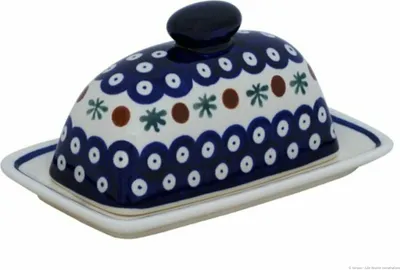 Produktbild von Original Bunzlauer Keramik Butterdose für 100-125g Kräuterbutter, 19x11x 8,6 cm, Nachbildung 41