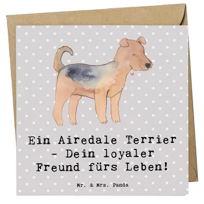 Produktbild von Mr. & Mrs. Panda Grußkarte Airedale Terrier - Grau Pastell - Geschenk, Glückwunschkarte, Beziehung, anlasskarte, Wachhund, doppelkarte, intelligenter Hund, Hunderassen