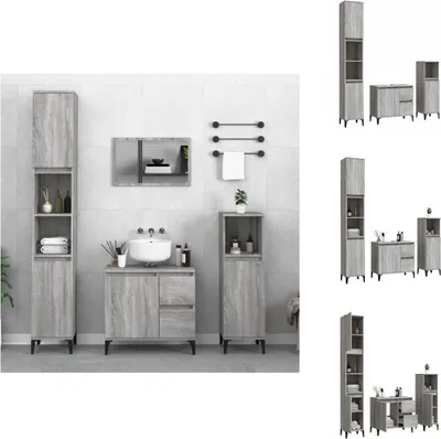 Produktbild von vidaXL 3-tlg. Badmöbel-Set Grau Sonoma Holzwerkstoff - Badezimmermöbel-Sets