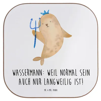 Produktbild von Mr. & Mrs. Panda Untersetzer für Gläser Wassermann Unikat - Weiß - Geschenk, Geschenke Sternzeichen, Tassen, Coaster, Illustrationen, Horoskop, Unterschiedlichkeit, Glas