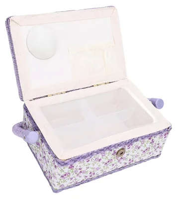 Nähkorb mit Tablett, Blumenmuster, 19x13x9 cm, Organizer