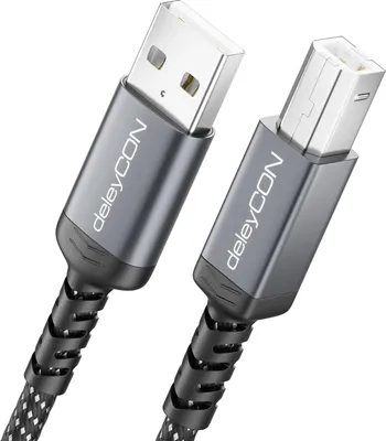 Produktbild von deleyCON Druckerkabel USB-B (1 Meter für Drucker, Scanner, MIDI) USB-B auf USB-A Kabel Printer Cable Geflochten + Metallstecker für HP Samsung Epson Dell Lexmark Brother Canon