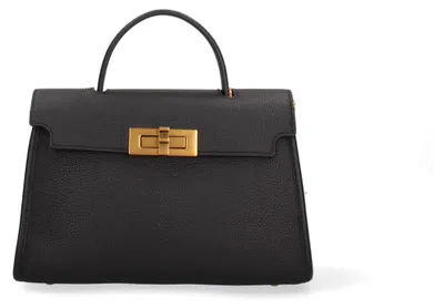 Produktbild von Damenhandtasche, echtes Leder, mit Goldfarbenen Details, Drehgriff, Italy