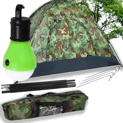 Produktbild von Campingzelt Igluzelt 2 Personen Tarnzelt mit Moskitonetz wasserdicht leicht Outdoor Zelt mit Campinglampe