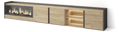 Produktbild von TV-Möbel Holzeffekt eiche schwarz 315x35x50cm Kamin mit Feuereffekt
