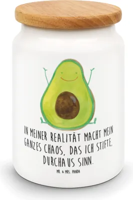 Produktbild von Mr. & Mrs. Panda Dose Avocado Glücklich - Weiß - Geschenk, Teedose, Verrückt, Vorratsbehälter, behälter, müslidose, Freude, Veggie, Chaos, zuckerdose