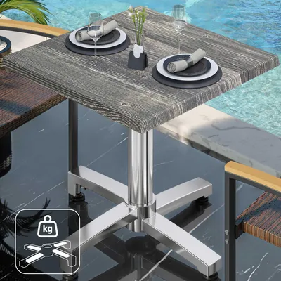 Produktbild von WBO | Bistro Außen Tisch | B:T:H 70 x 70 x 78,5 cm | Rustikal Kiefer / Aluminium | Quadratisch | Zusatzgewicht | Bistro Tisch Gastro Tisch