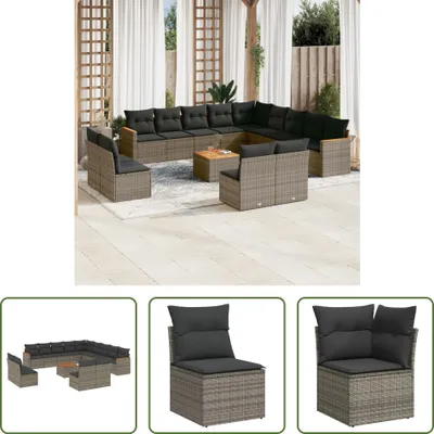 Produktbild von The Living Store 14-tlg. Garten-Sofagarnitur mit Kissen Grau Poly Rattan