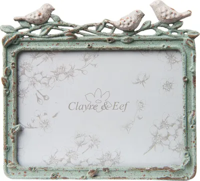 Image de Clayre & Eef Cadre photo 13x9 cm vert métal oiseau