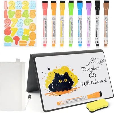 Obrázok produktu pre Malá tabuľa, obojstranná, 15 x 21 cm, s pevným obalom, vrátane fixky, vhodná do kancelárie a školy