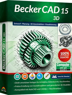 Produktbild von BeckerCAD 15 3D - 3 User Lizenz - 3D Konstruieren - Zeichnen - PC DVD-ROM