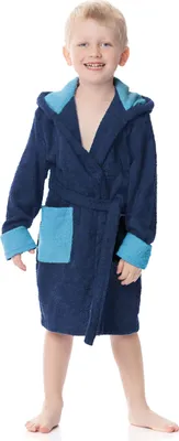 Produktbild von Ladeheid Kinder Frottee Bademantel aus 100% Baumwolle LA40-103 (Marineblau/Jeans (D12/D03), 110-116)