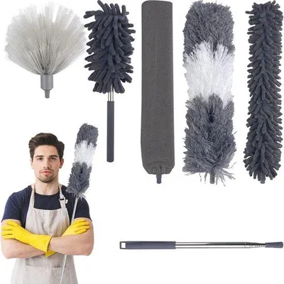 Produktbild von Famanu Staubwedel Set von 6 - Mikrofaser, Waschbar, 250 cm Lange Reinigungshelfer für Möbel, Autos und Deckenventilatoren