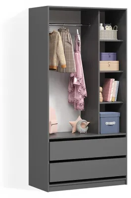 Produktbild von Kinderkleiderschrank Livinity Trento Anthrazit 100 x 200 cm mit 2 Schubladen, Model 58963