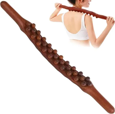 Produktbild von Massagegerät, Massagegerät Holz, Nackenmassagegeräte, Guasha Holz Stick Massage Tool, 31 Perlen Holz Massage Stick, Für eine entspannende Muskelmassage