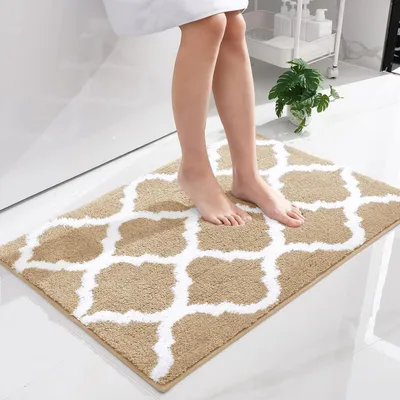 Productafbeelding van Famanu wasbare badmat - Dikpolig, beige, 60 x 90 cm