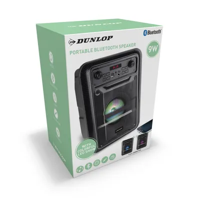 Produktbild von Dunlop Bluetooth Lautsprecher - 9W - mit FM Radio und AUX/MIC Eingang - Eingang für TF Karte und USB - TWS Funktion - LED Beleuchtung - Schwarz
