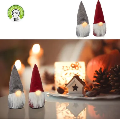 Produktbild von LED Wichtel zum Aufstellen 2er Set H20cm Leuchtnase Wichtelmännchen Weihnachtswichtel Zwerg Adventsdeko Weihnachtsdeko