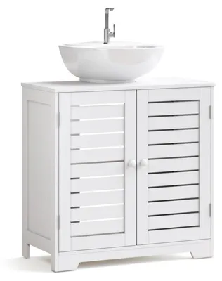 Image de Meuble sous-lavabo avec 2 portes à lamelles, en bois blanc, dimensions : 60 x 60 x 30 cm
