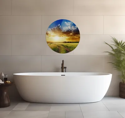 Produktbild von Wallario wasserfestes Poster selbstklebend 60 x 60 cm, Feldweg in den Sonnenuntergang, Badezimmerposter Spritzschutz mit Hochglanzoberfläche in Glasoptik