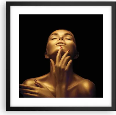 Produktbild von Gerahmtes Poster - Schwarzer Rahmen - Gold Frau Stück - 40x40 cm - Wand Bild - Wanddeko - Wandbilder - Kunstposter - Wandposter - Bilderrahmen - Bilder - Kunstdruck - Wanddekoration - P2BAC40x40-4573