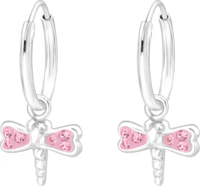 Produktbild von Creolen Ohrringe 925 Sterling Silber mit hängender Libelle und Kristallen