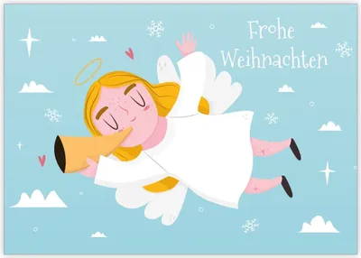Produktbild von 4x Lustige Weihnachtskarte mit großem Engel: Frohe Weihnachten