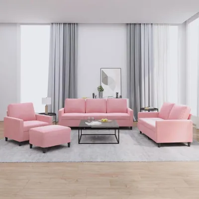 Produktbild von vidaXL 4-tlg. Sofagarnitur mit Kissen Rosa Samt