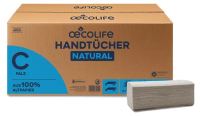 Produktbild von oecolife Papierhandtücher Natural C-Falz, 3120 Blatt, 25x33cm, 1-lagig, Recyclingpapier, für Spendersysteme