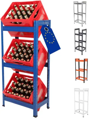 Produktbild von MODO24 Getränkekistenregal 3 Kisten, Helios, Metall, Kistenregal, Getränkeregal, Kistenständer, Kellerregal, Lagerregal, 107x50x30 cm, Blau, KNN