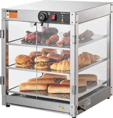 Obrázek produktu pro VEVOR 3stupňový komerční ohřívač potravin, 800 W ohřívač potravin s osvětlením pro lepší prezentaci potravin, regulace teploty od 30 °C do 85 °C, objem 90 litrů