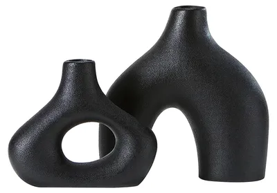 2er-Set Keramikvasen, Schwarz, modern-minimalistisch, Tischdeko
