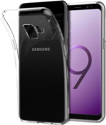 A clear protective case is shown on a Samsung Galaxy S9 phone.