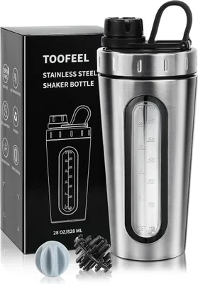 Produktbild von TOOFEEL Protein Shaker Edelstahl 28 oz mit Mischkugeln, auslaufsicher