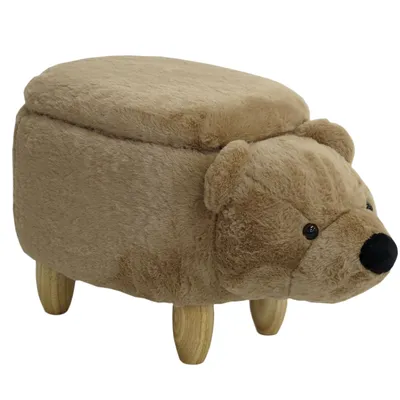 Produktbild von SVITA ANIMAL STORAGE Kinderhocker Tierhocker mit Stauraum gepolsterter Hocker mit Holzbeinen Braun Tier-Motiv Bär