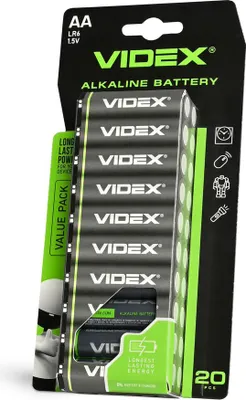 Zdjęcie produktu dla Baterie alkaliczne VIDEX LR6/AA, 20 sztuk, opakowanie blistrowe