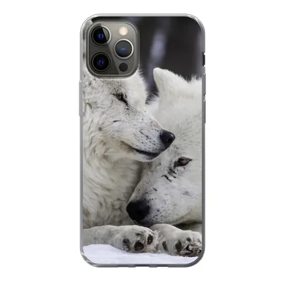 Produktbild von MuchoWow® Handyhülle Schutzhülle Hülle für iPhone 12 Pro Wölfe - Schnee - Familie Silikon Softcase Handy Hülle - Abdeckung
