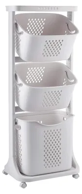 Immagine prodotto di Carrello portabiancheria - Cesto portabiancheria su ruote - 3 ripiani - 3 cestini estraibili - Girevole a 360° - Plastica PP - Bianco