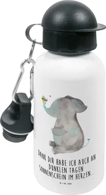 Produktbild von Mr. & Mrs. Panda Wasserflasche Elefant Biene - Weiß - Geschenk, Liebe, Lustige Sprüche, Trinkflasche Kinder, Kindergarten, Jahrestag, Hochzeitsgeschenk, Kita