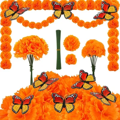Zdjęcie produktu dla HOWAF 40 Sztuczny nagietek Dia de Los Muertos Dekoracja, Dzień Zmarłych Halloween 3D Motyl