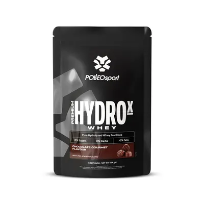 Produktbild von Polleo Premium HydroX Whey, 454 g - Chocolate Gourmet
