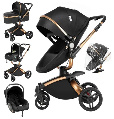 Produktbild von Babywagen, 3-in-1 Design, Wendbare Sitze, HR002-Schwarz-T