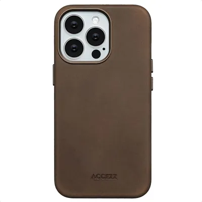 Image de Accezz Couverture arrière Magsafe en cuir vintage pour l'Apple iPhone 13 Pro - Rustic Brown