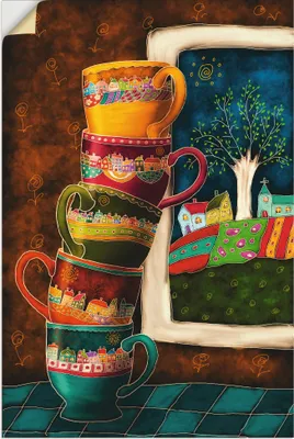Produktbild von ARTland Wandbild, selbstklebend Fröhliche Kaffeetassen Größe: 40x60 cm