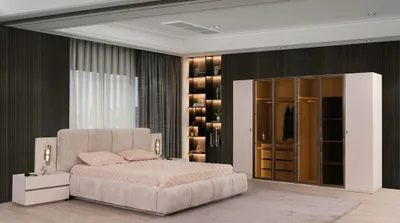 Immagine prodotto di Set per camera da letto moderno: letto con contenitore, armadio e cassettiera